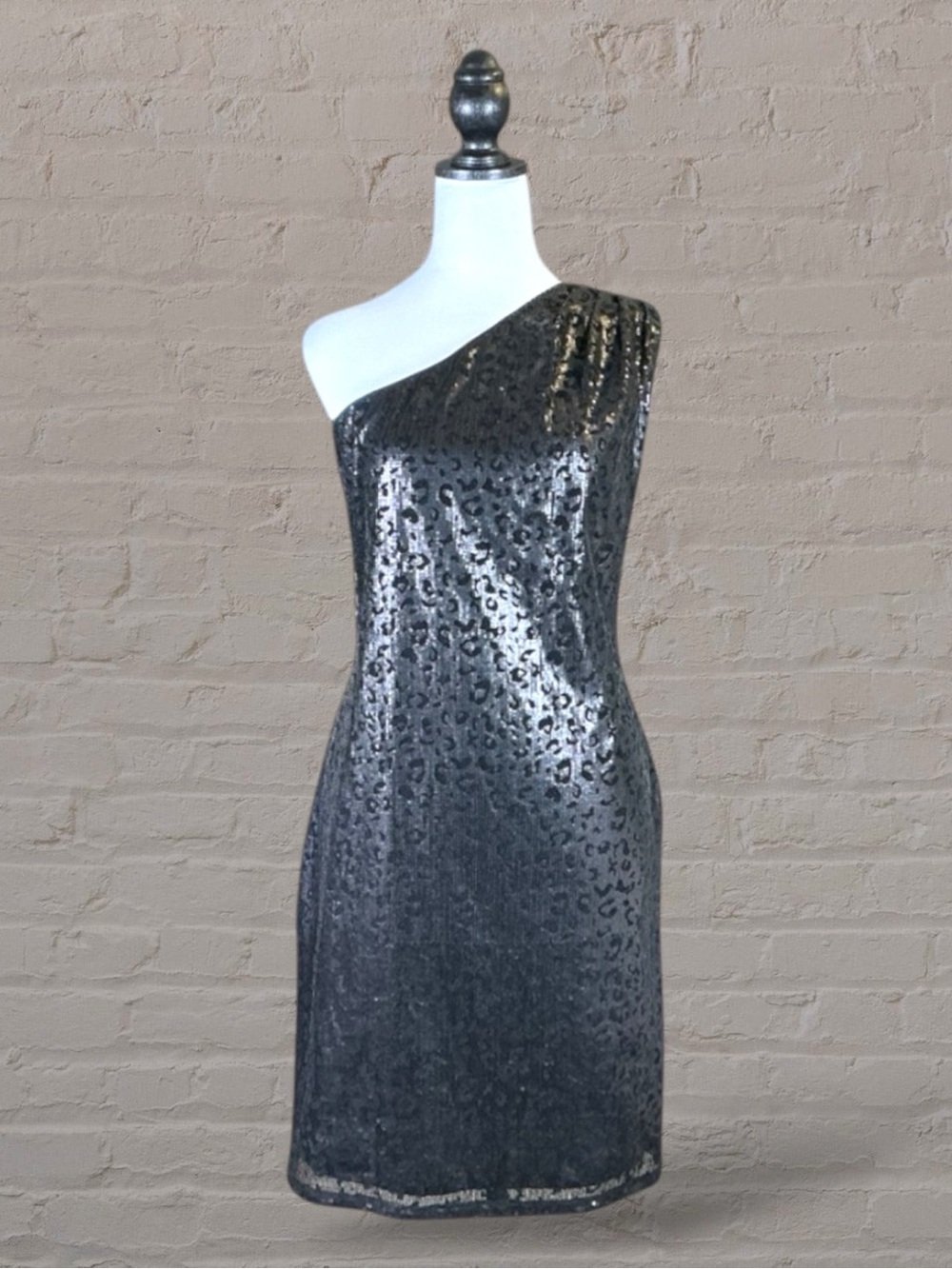 Vintage Miss Sixty Dress Black Mini Sequin Cheetah Print Glam McBling 10 NWOT
